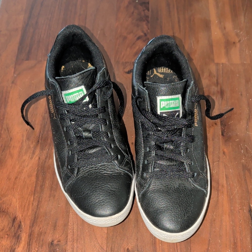 Puma Black Leather Sneakers with White Sole